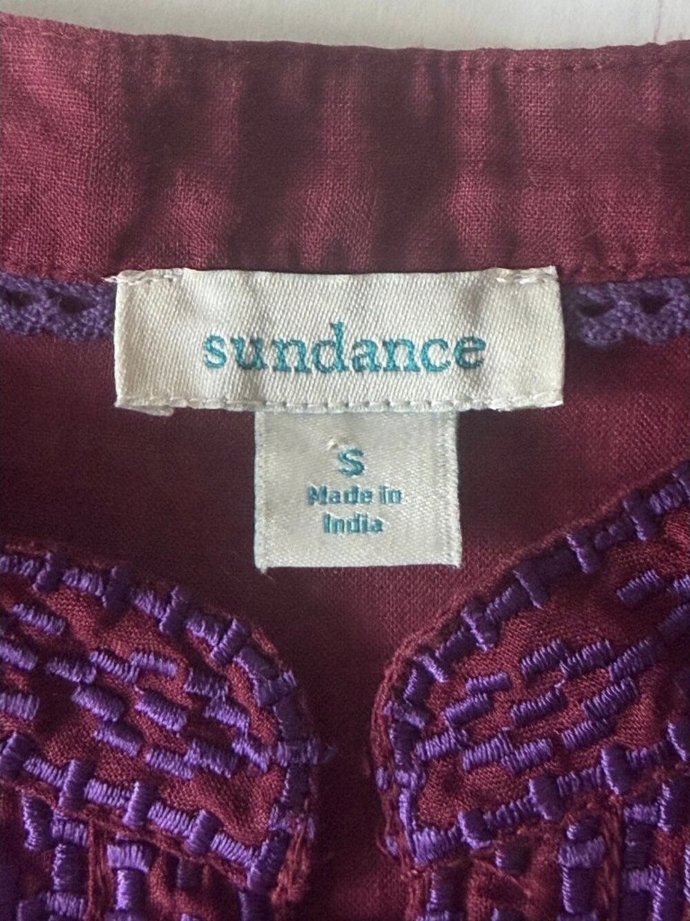 Sundance Catalog Embroidered Boho Christiane Blouse Sz S Cabernet - Picture 9 of 10